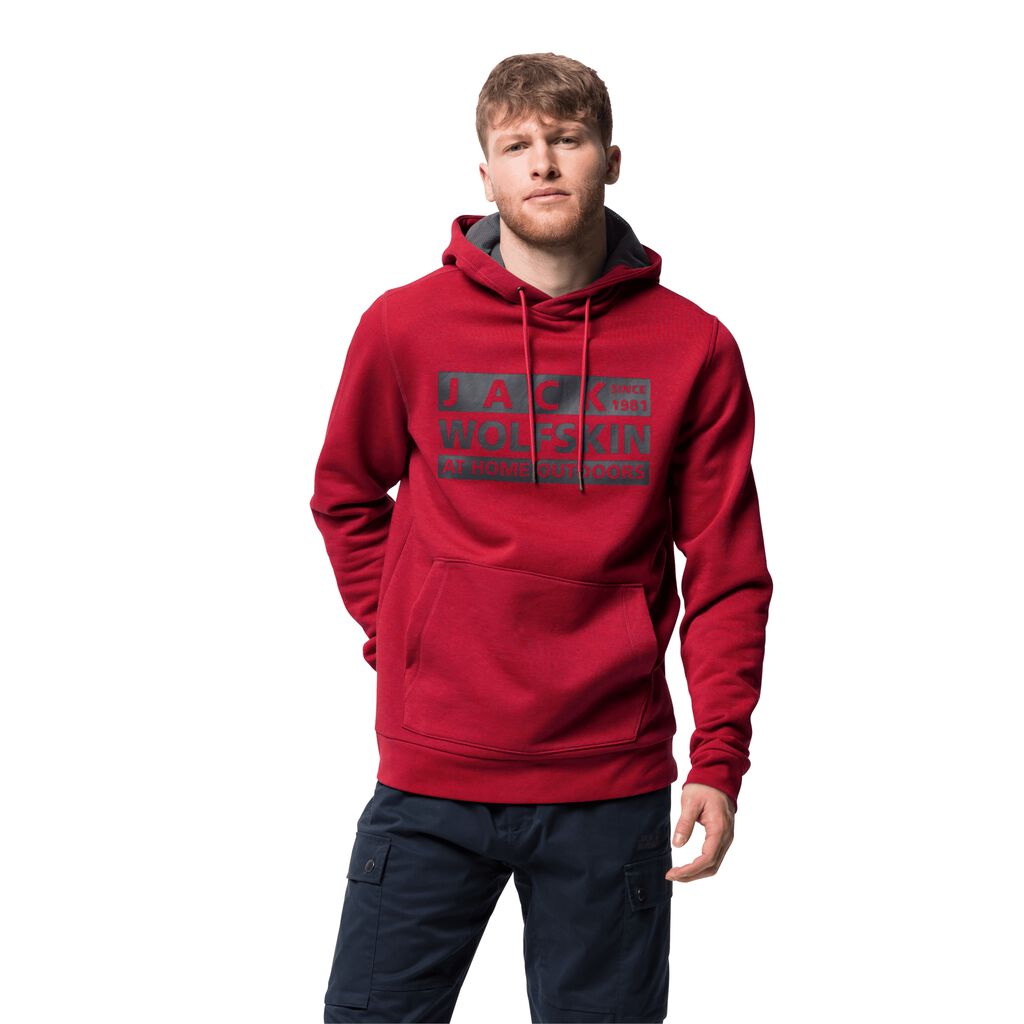 Jack Wolfskin BRAND HOODY Férfi Pulóver Sötét Piros - MRQZWN-470